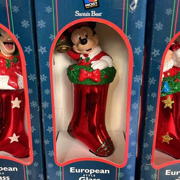 Vintage Disney Mickey, Minnie, Donald & Goofy 4 Large Glass Christmas Ornaments - Picture 3 of 7